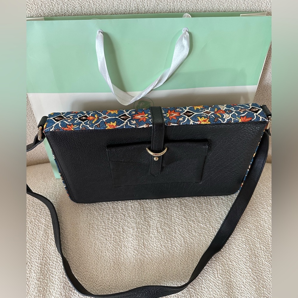 Popinjay laptop case - leather bag w hand embroidery